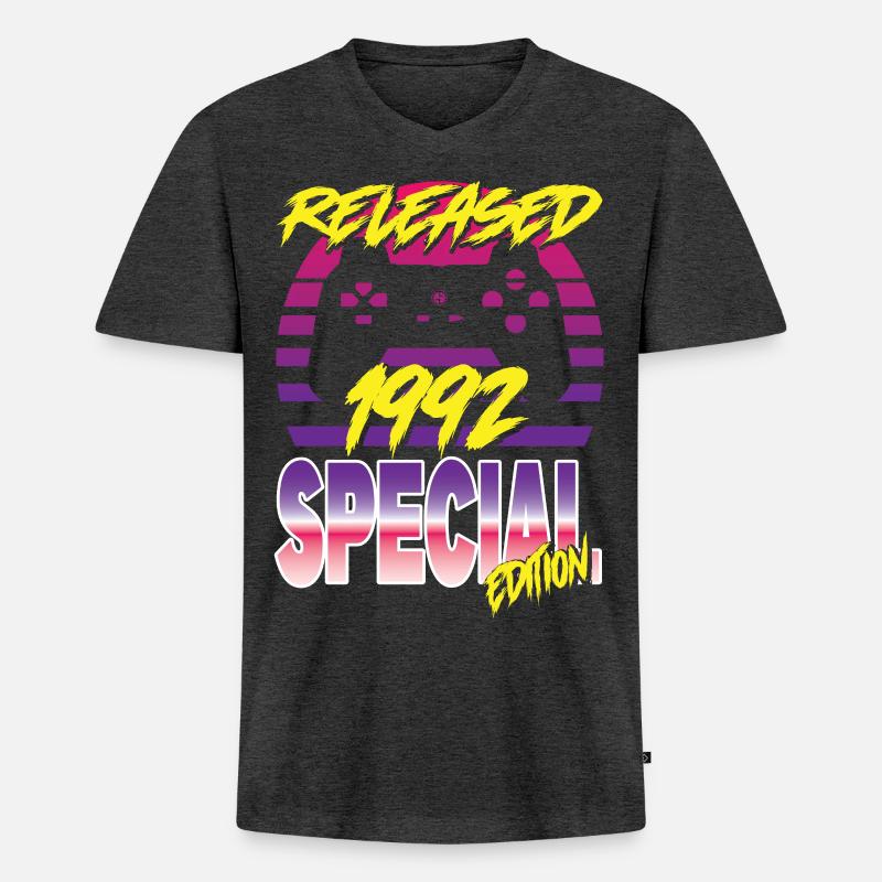 Released 1992 Special Edition - Männer Premium Bio T-Shirt mit V-Ausschnitt - Anthrazit meliert