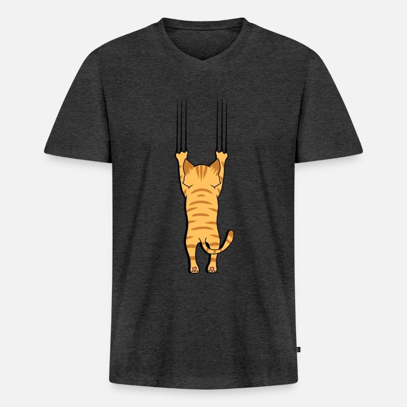 Katze mit Krallen - Männer Premium Bio T-Shirt mit V-Ausschnitt - Anthrazit meliert