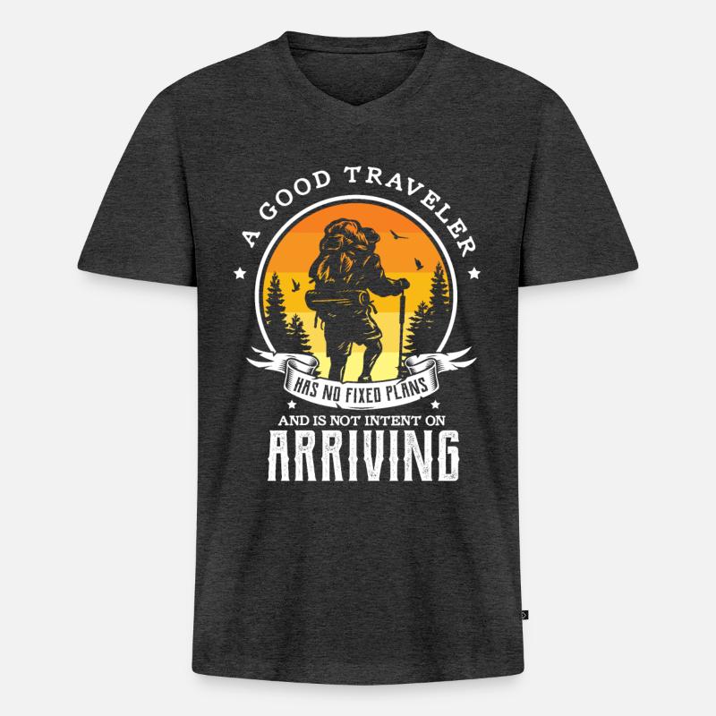 Backpacking Design für einen Backpacker - Männer Premium Bio T-Shirt mit V-Ausschnitt - Anthrazit meliert