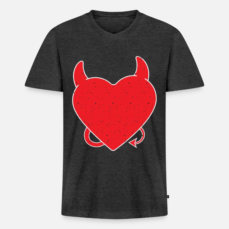 Devil Teufel Dämon Engel Angelwings - Männer Premium Bio T-Shirt mit V-Ausschnitt - Anthrazit meliert