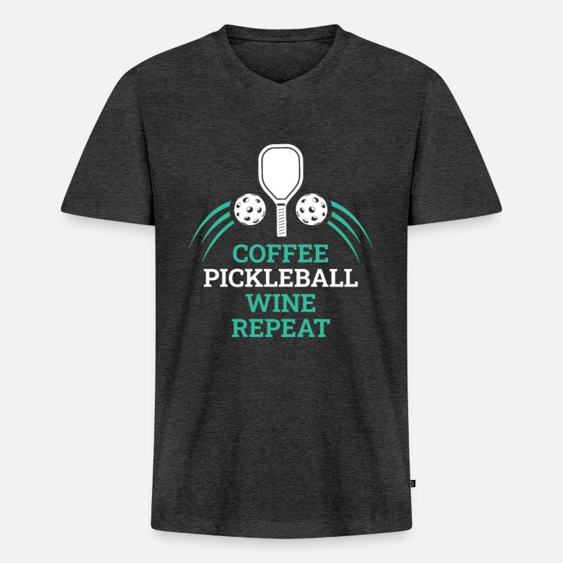 Coffee Pickleball Wine Repeat - Männer Premium Bio T-Shirt mit V-Ausschnitt - Anthrazit meliert