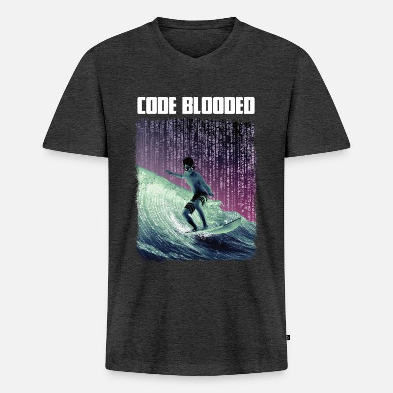 Code blooded - Männer Premium Bio T-Shirt mit V-Ausschnitt - Anthrazit meliert