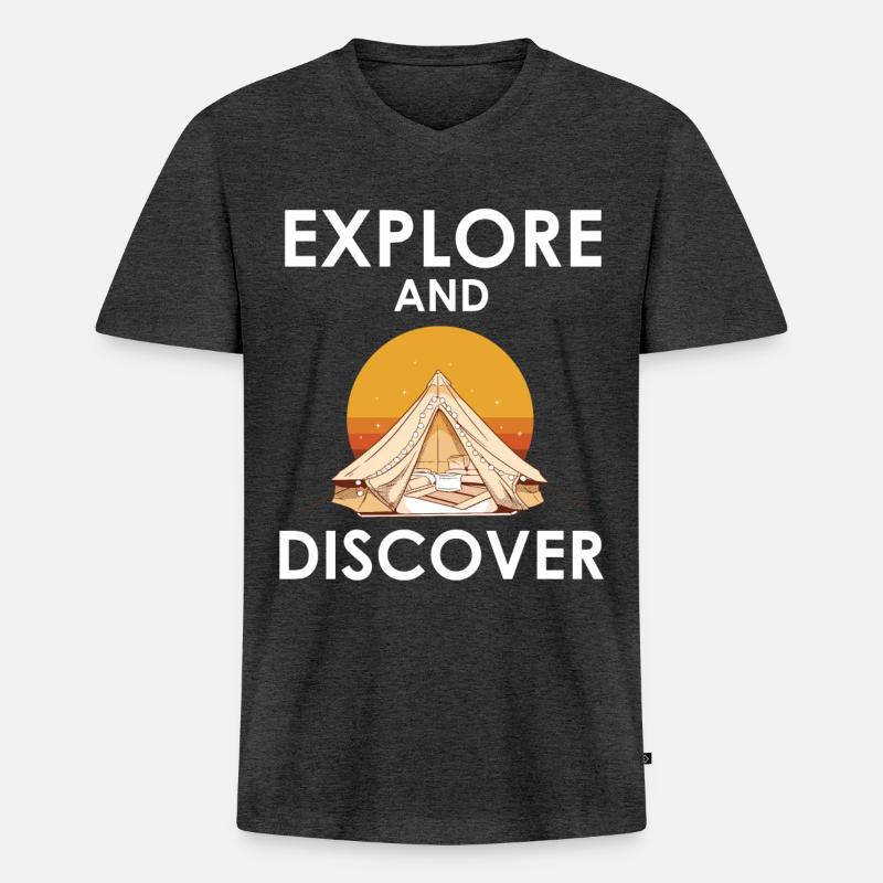 Explore and discover - Männer Premium Bio T-Shirt mit V-Ausschnitt - Anthrazit meliert