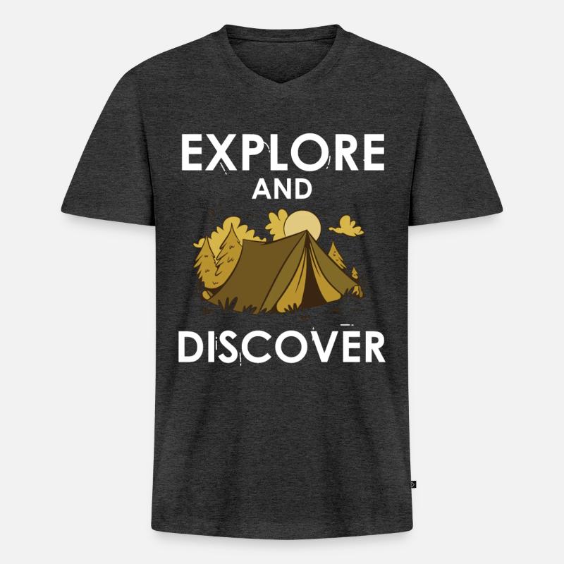 Explore and discover - Männer Premium Bio T-Shirt mit V-Ausschnitt - Anthrazit meliert