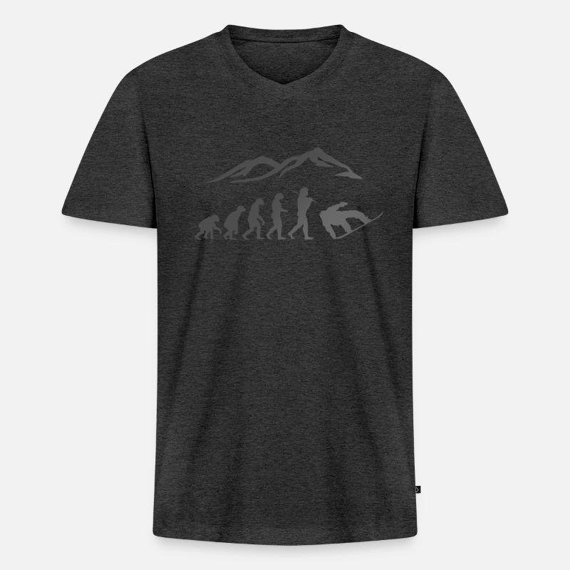 Snowboarding Evolution Boarder Schnee - Männer Premium Bio T-Shirt mit V-Ausschnitt - Anthrazit meliert