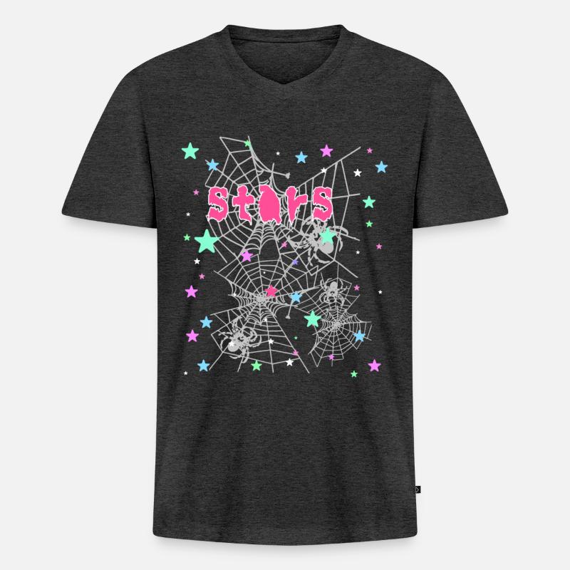 Sterne, Spinne, Graffiti,Spinnennetz,stern - Männer Premium Bio T-Shirt mit V-Ausschnitt - Anthrazit meliert