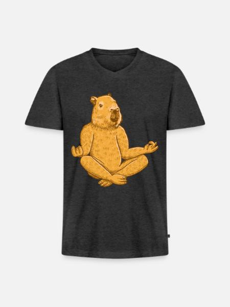 Capybara Yoga Übung - Männer Premium Bio T-Shirt mit V-Ausschnitt - Anthrazit meliert