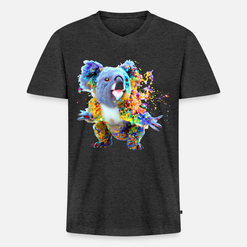 Koala in Farbexplosion - Männer Premium Bio T-Shirt mit V-Ausschnitt - Anthrazit meliert