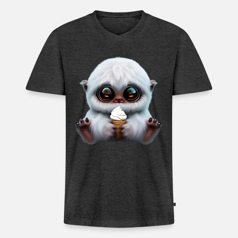 Yeti mit Softeis - Männer Premium Bio T-Shirt mit V-Ausschnitt - Anthrazit meliert