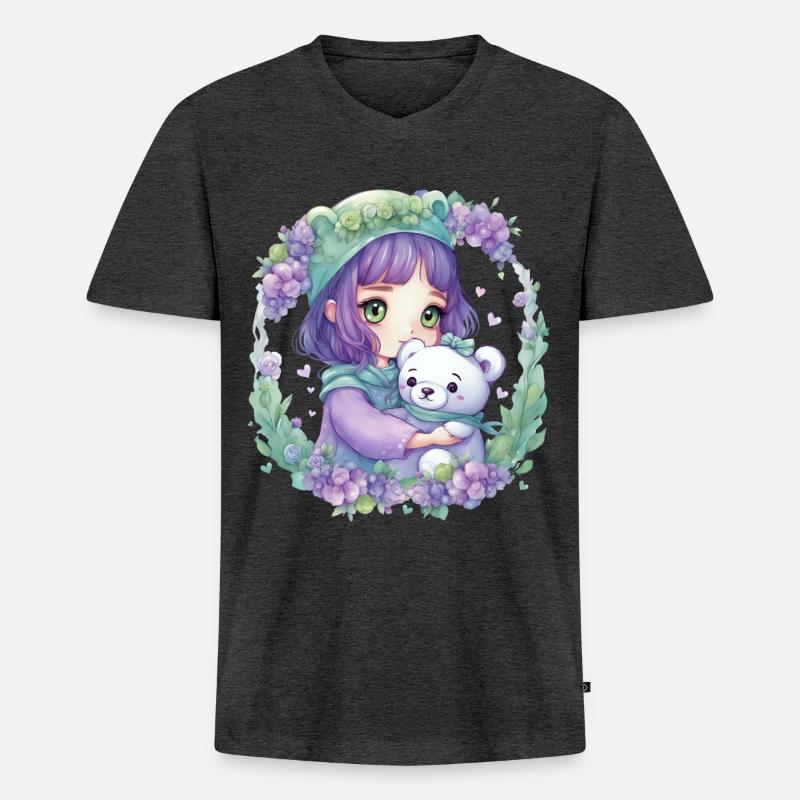 Fee mit Teddybär - Männer Premium Bio T-Shirt mit V-Ausschnitt - Anthrazit meliert