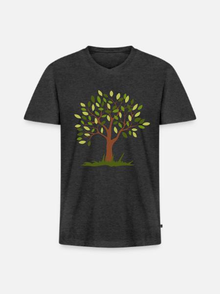 beautiful green tree - Men's Premium Organic T-shirt with V-neck - heather anthracite