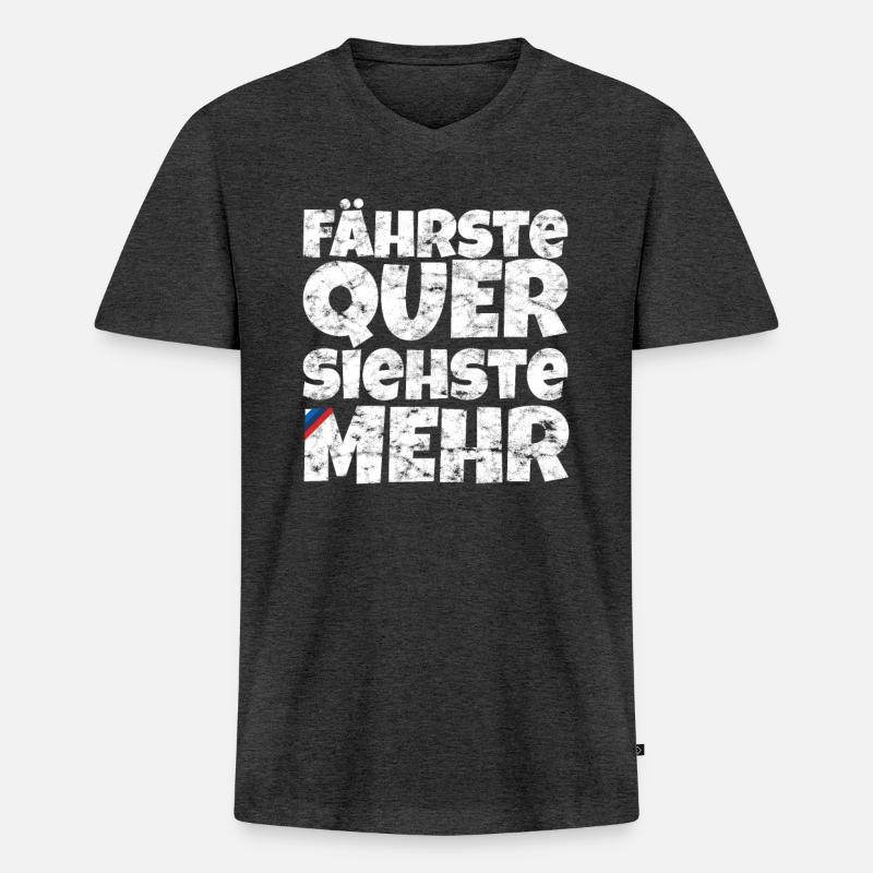 Fährste Quer Siehste Mehr - Männer Premium Bio T-Shirt mit V-Ausschnitt - Anthrazit meliert