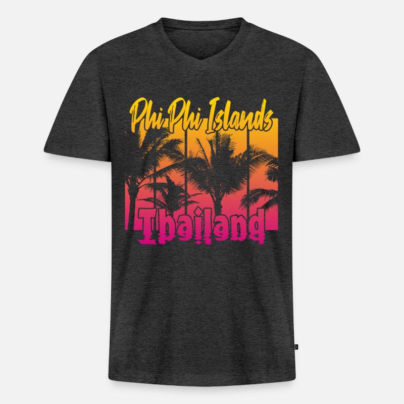 Phi Phi Islands Thailand - Männer Premium Bio T-Shirt mit V-Ausschnitt - Anthrazit meliert