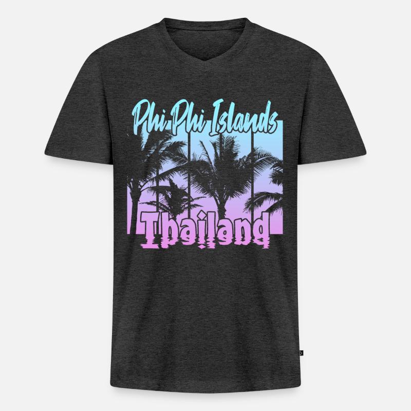 Phi Phi Islands Thailand - Männer Premium Bio T-Shirt mit V-Ausschnitt - Anthrazit meliert