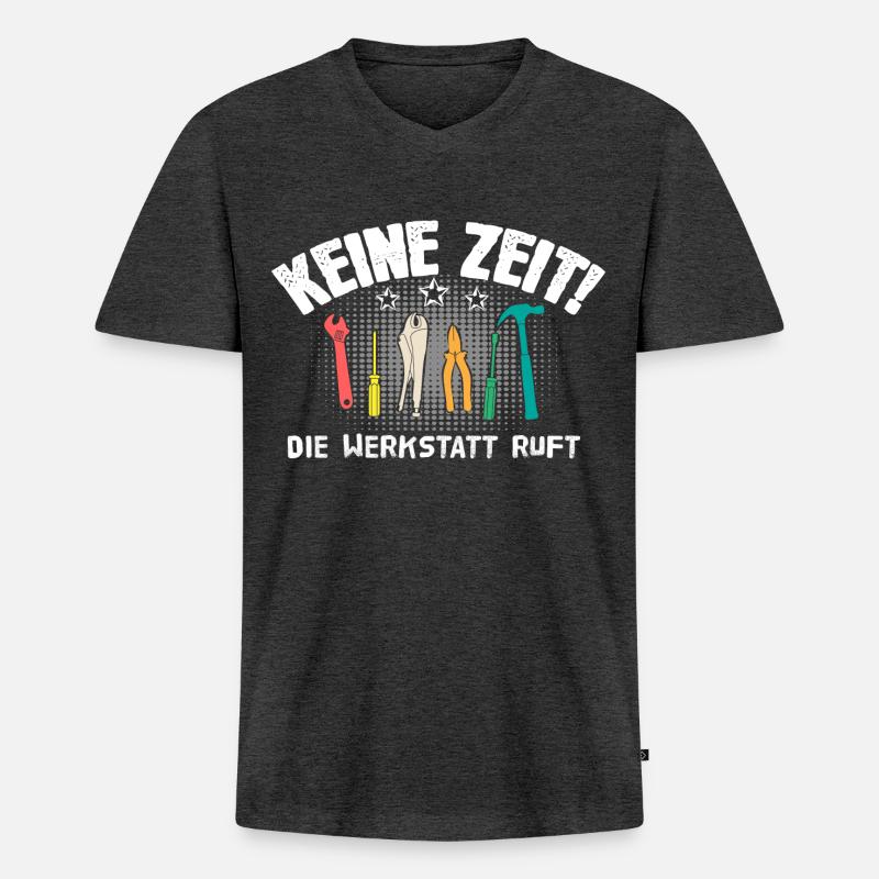 Die Werkstatt ruft - Männer Premium Bio T-Shirt mit V-Ausschnitt - Anthrazit meliert