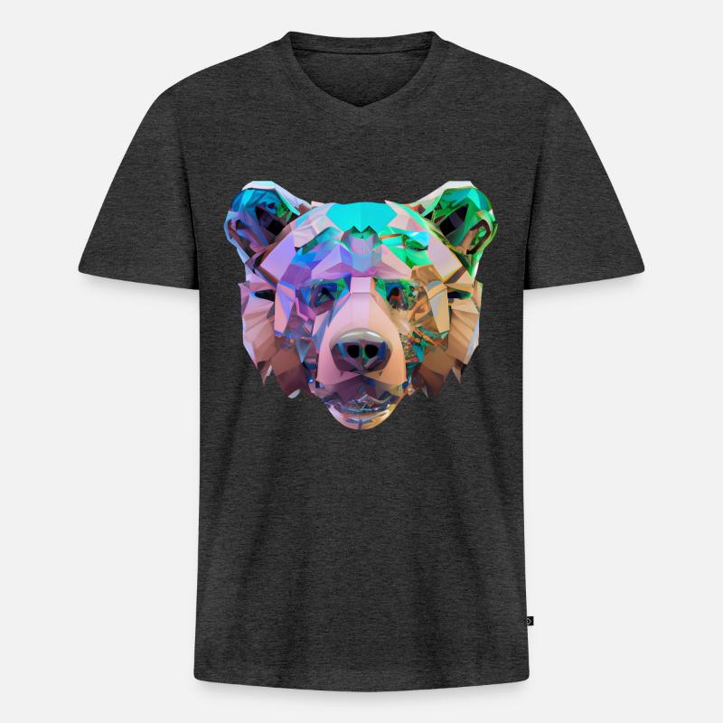 Farbenfroher Polygon Bär - Männer Premium Bio T-Shirt mit V-Ausschnitt - Anthrazit meliert