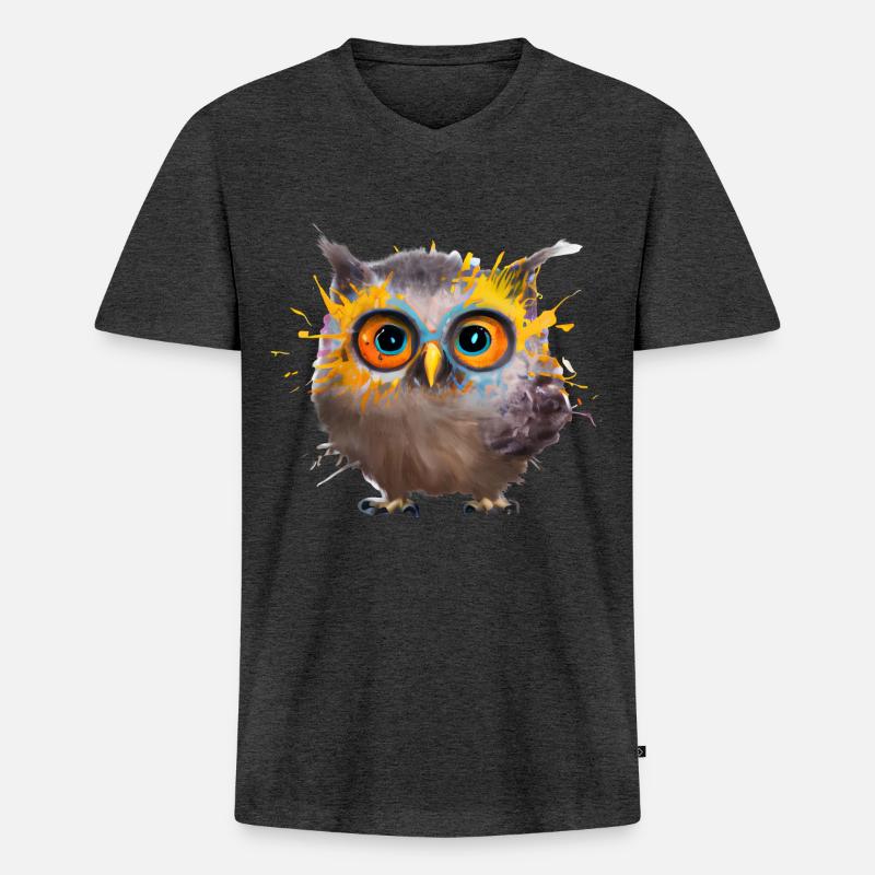 Farbenfrohe Eulen-Illustration - Männer Premium Bio T-Shirt mit V-Ausschnitt - Anthrazit meliert