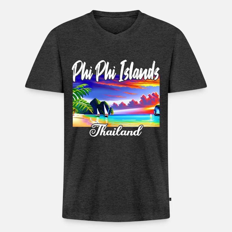 Phi Phi Island Thailand - Männer Premium Bio T-Shirt mit V-Ausschnitt - Anthrazit meliert