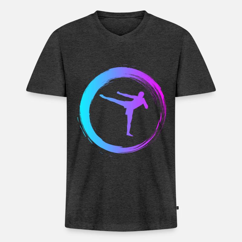 Sporty Hobby Leidenschaft Kickboxen - Männer Premium Bio T-Shirt mit V-Ausschnitt - Anthrazit meliert