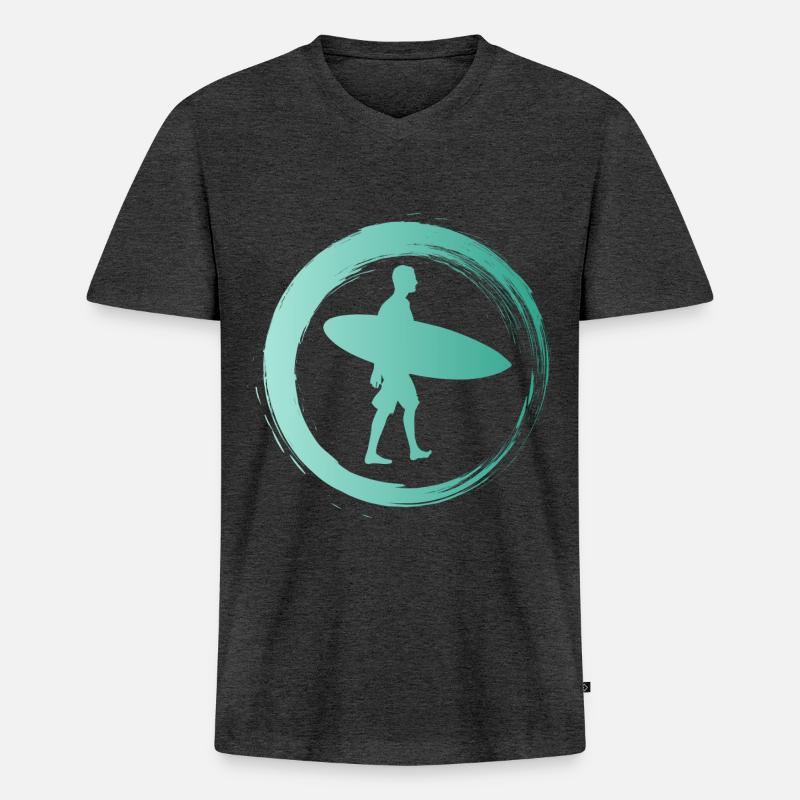 Sporty Hobby Leidenschaft Surfer - Männer Premium Bio T-Shirt mit V-Ausschnitt - Anthrazit meliert