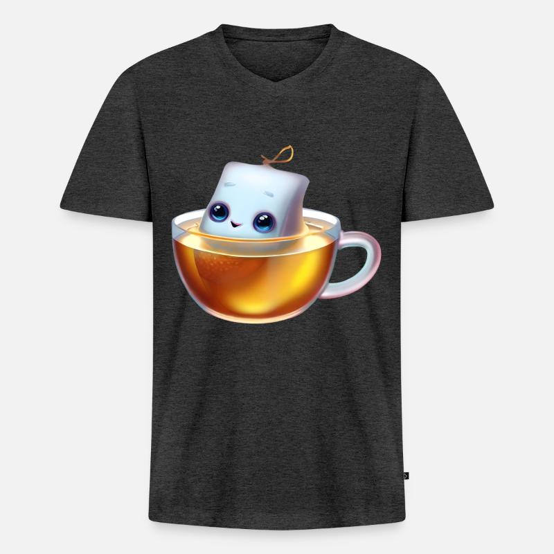 Genießerischer Teebeutel - Männer Premium Bio T-Shirt mit V-Ausschnitt - Anthrazit meliert