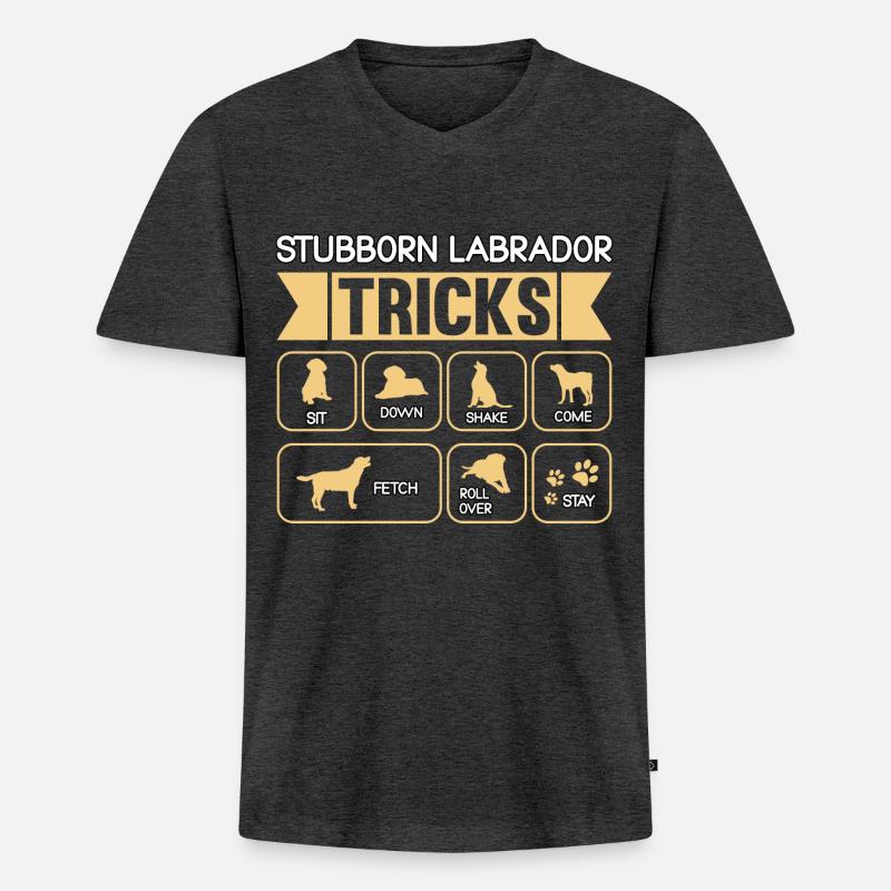 Stubborn labrador tricks - Männer Premium Bio T-Shirt mit V-Ausschnitt - Anthrazit meliert