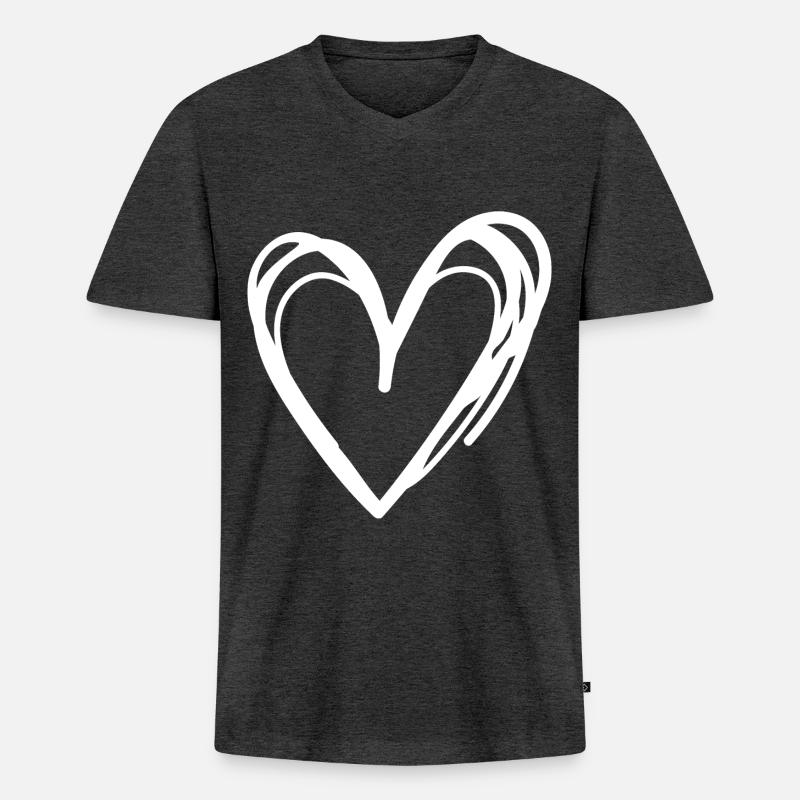 Herz - Männer Premium Bio T-Shirt mit V-Ausschnitt - Anthrazit meliert