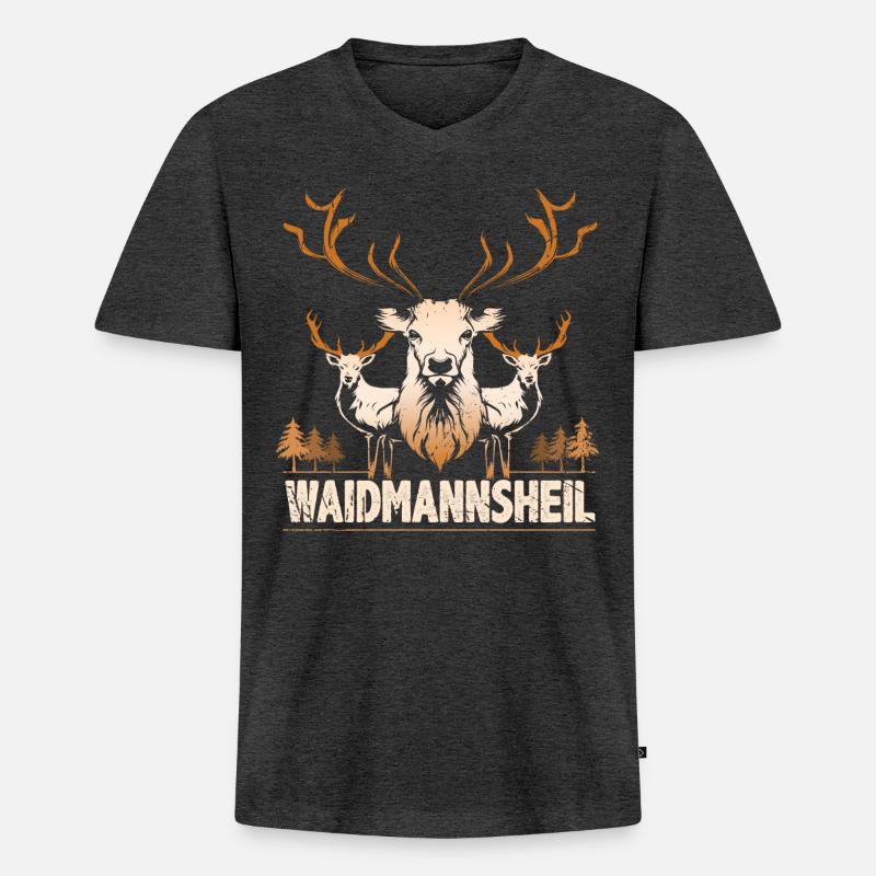Jäger Waidmannsheil - Männer Premium Bio T-Shirt mit V-Ausschnitt - Anthrazit meliert