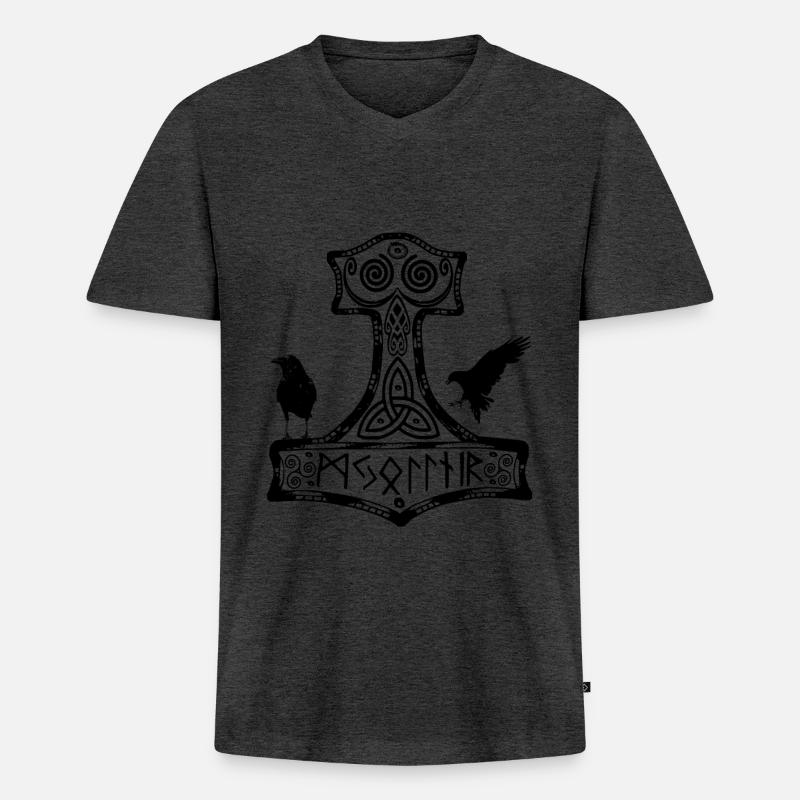 hammer thor Raben - Männer Premium Bio T-Shirt mit V-Ausschnitt - Anthrazit meliert