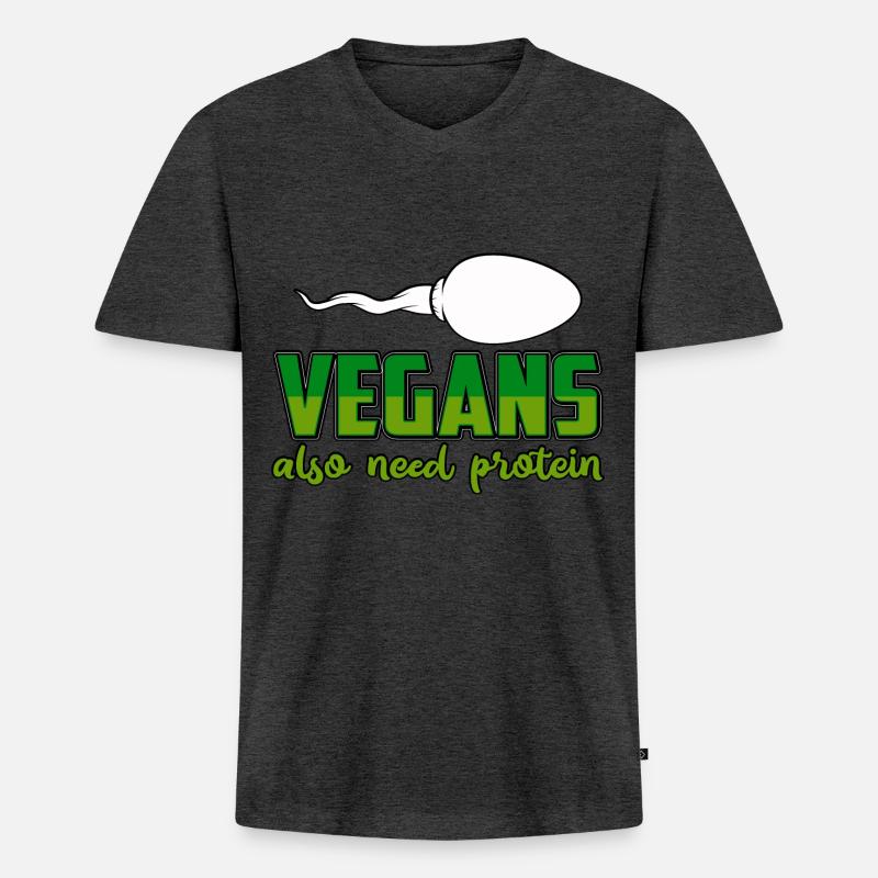 Vegans also need protein - Männer Premium Bio T-Shirt mit V-Ausschnitt - Anthrazit meliert