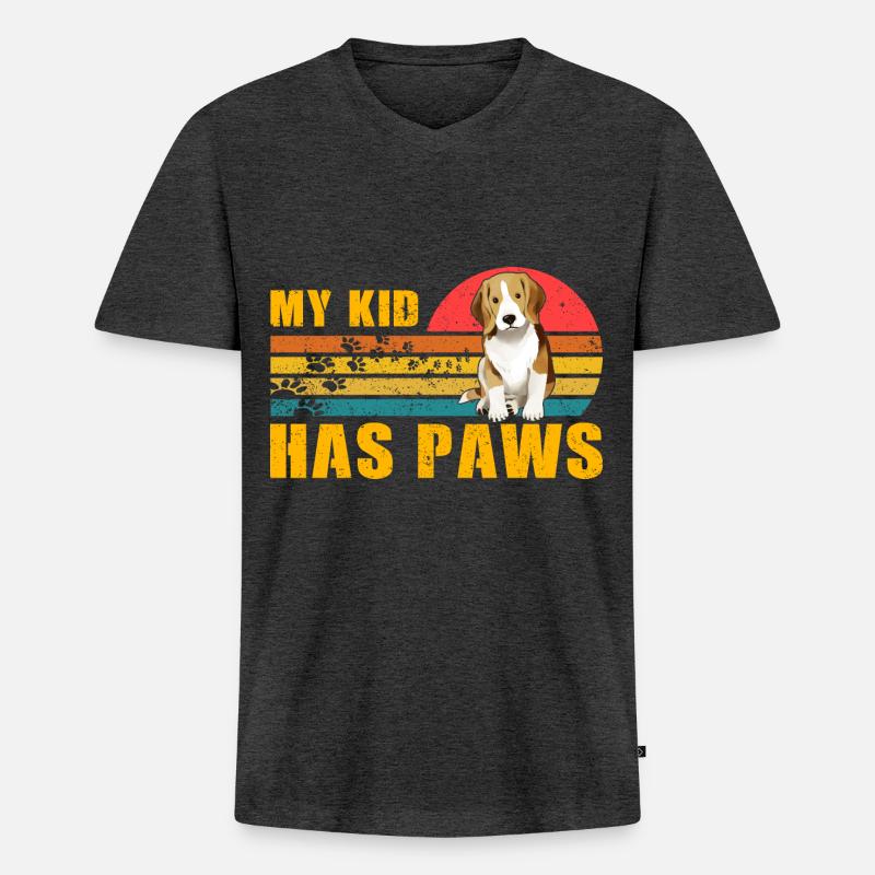 My Kid has paws Beagle - Männer Premium Bio T-Shirt mit V-Ausschnitt - Anthrazit meliert