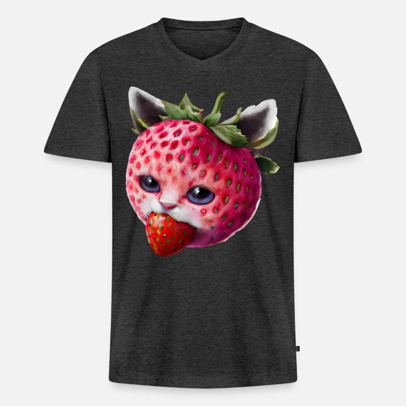 Erdbeerkatze - Männer Premium Bio T-Shirt mit V-Ausschnitt - Anthrazit meliert