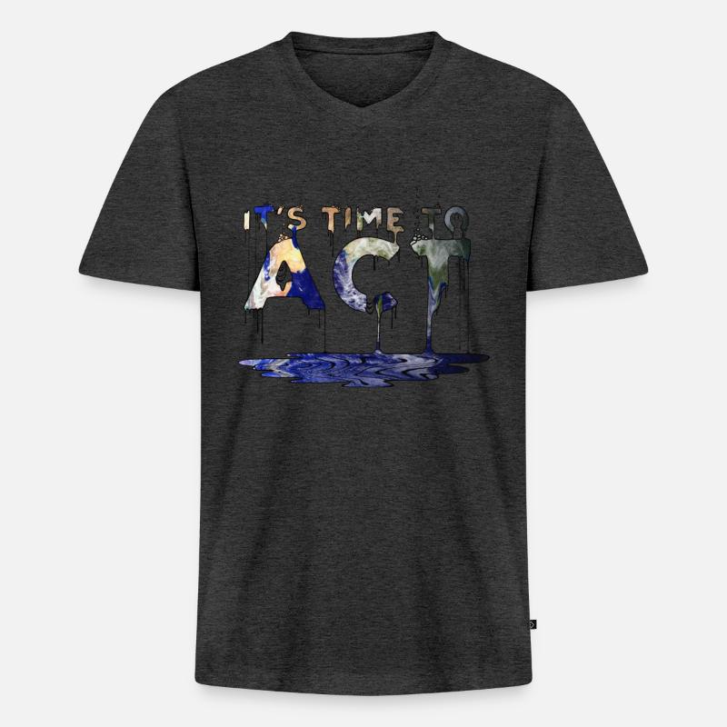 It’s time to act - Männer Premium Bio T-Shirt mit V-Ausschnitt - Anthrazit meliert