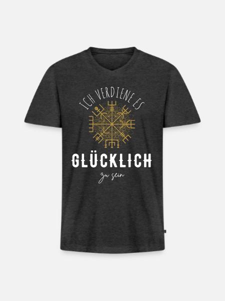 Wegweiser MOTIVATION - VEGVISIR - Männer Premium Bio T-Shirt mit V-Ausschnitt - Anthrazit meliert