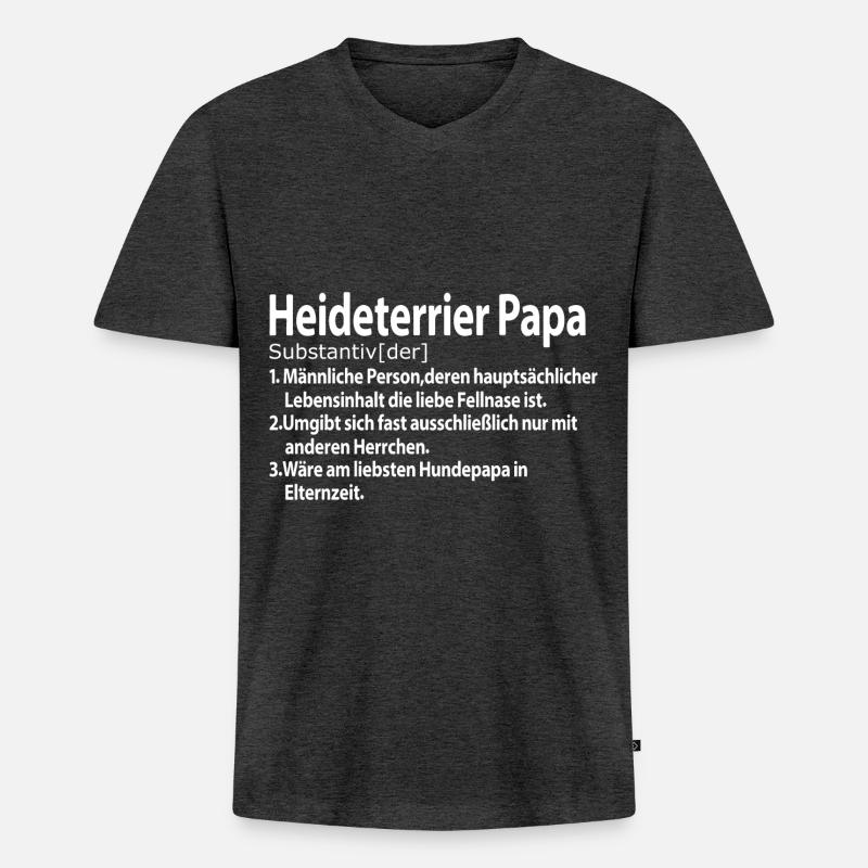 Heideterrier Papa Definition - Männer Premium Bio T-Shirt mit V-Ausschnitt - Anthrazit meliert