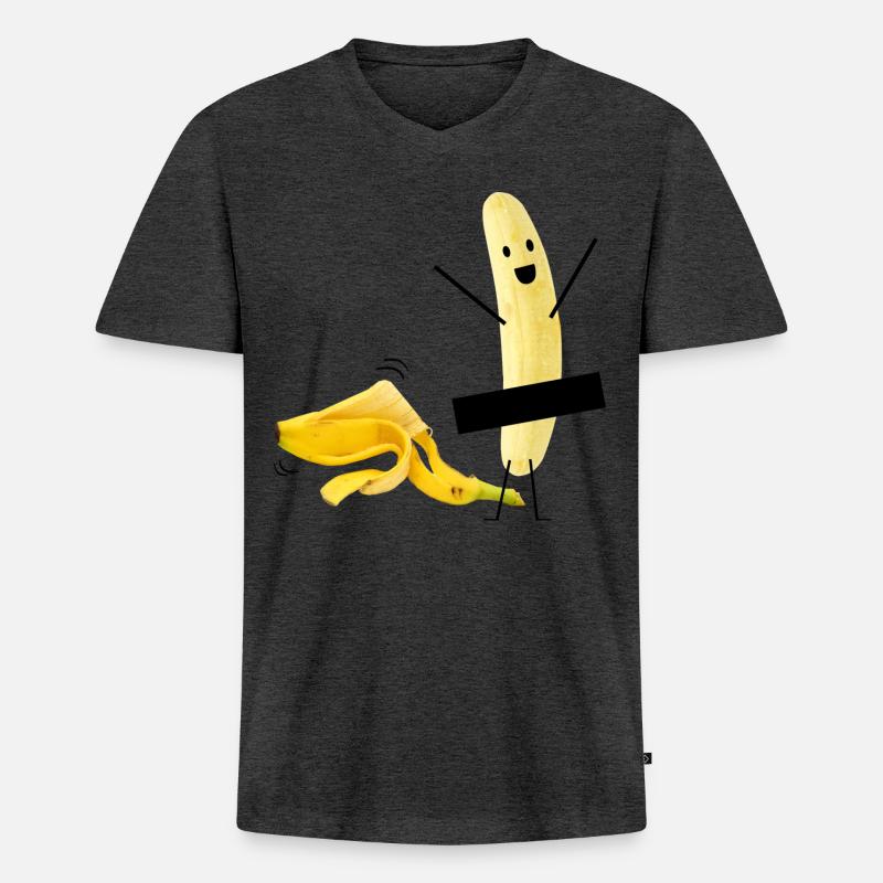 Lustige Banane nackt Striptease Geschenkidee - Männer Premium Bio T-Shirt mit V-Ausschnitt - Anthrazit meliert