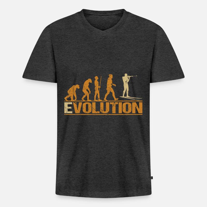 Biathlon Schießen Evolution - Männer Premium Bio T-Shirt mit V-Ausschnitt - Anthrazit meliert