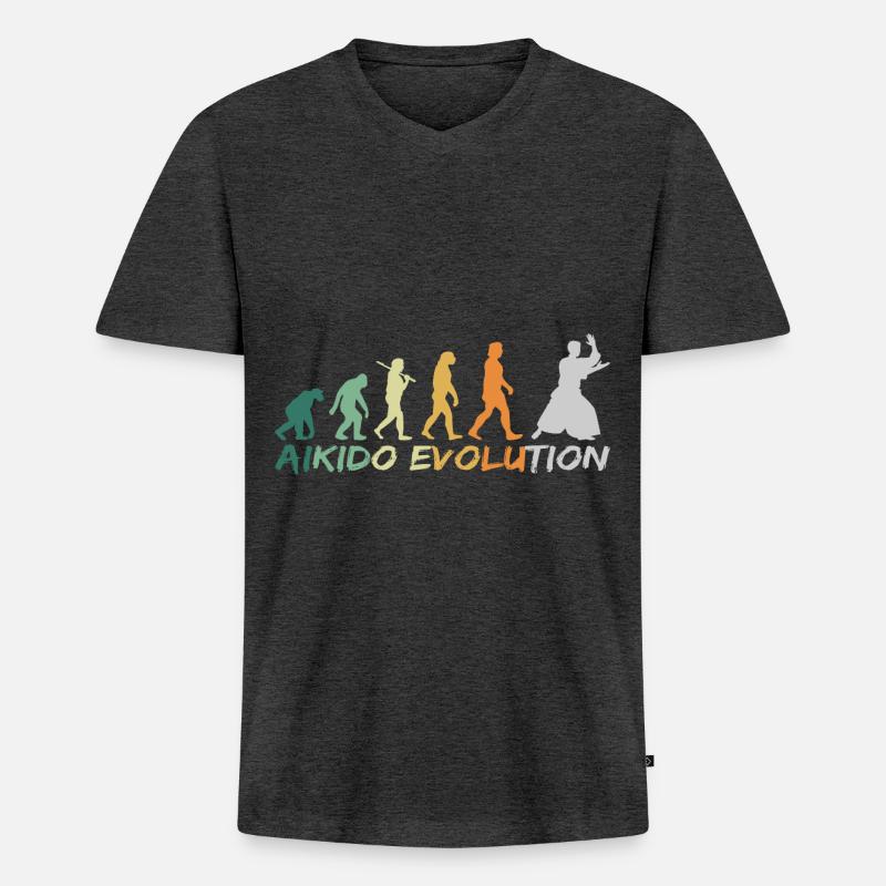 Aikido Japanische Kampfkunst Evolution Retro - Männer Premium Bio T-Shirt mit V-Ausschnitt - Anthrazit meliert