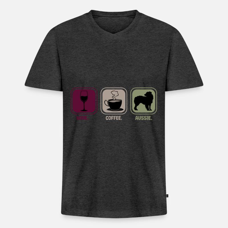 Aussie Australian Shepherd Wein Kaffee - Männer Premium Bio T-Shirt mit V-Ausschnitt - Anthrazit meliert