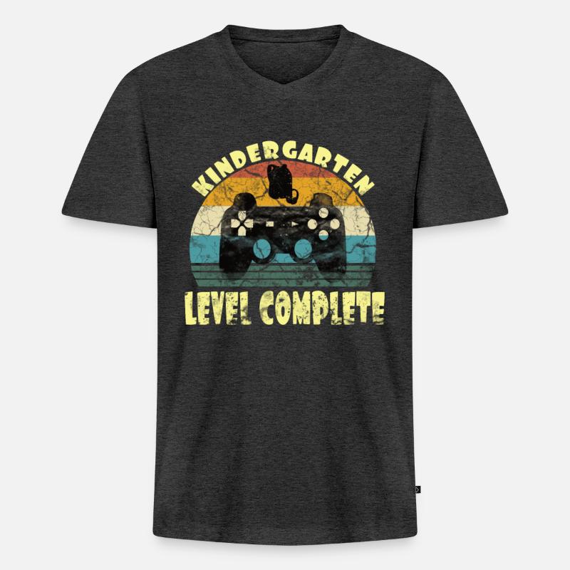 Kindergarten Level Complete Gamer Einschulung - Männer Premium Bio T-Shirt mit V-Ausschnitt - Anthrazit meliert
