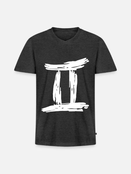 Sternzeichen Zwilling - Männer Premium Bio T-Shirt mit V-Ausschnitt - Anthrazit meliert