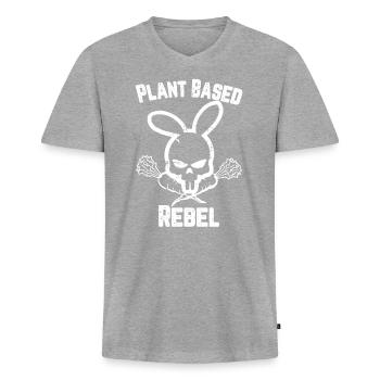 Végétalien à base de plantes - T-shirt encolure en V Premium bio Homme - gris chiné - Devant