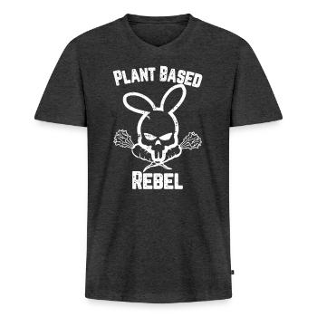 Végétalien à base de plantes - T-shirt encolure en V Premium bio Homme - anthracite chiné - Devant - Nico (187cm)