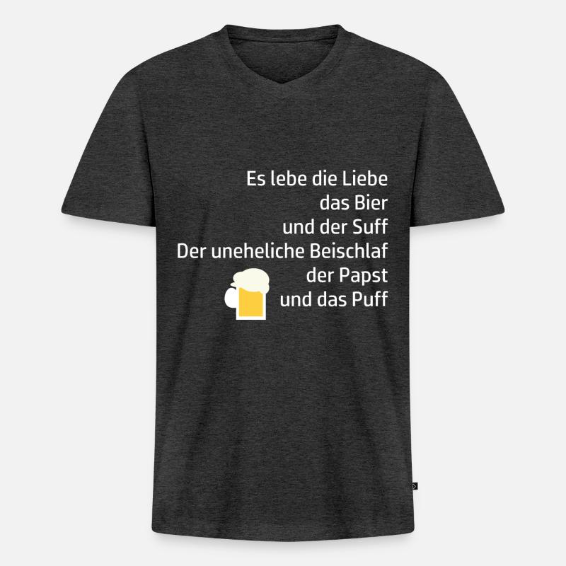 Trinkspruch Lebe Suff Bier Papst - Männer Premium Bio T-Shirt mit V-Ausschnitt - Anthrazit meliert