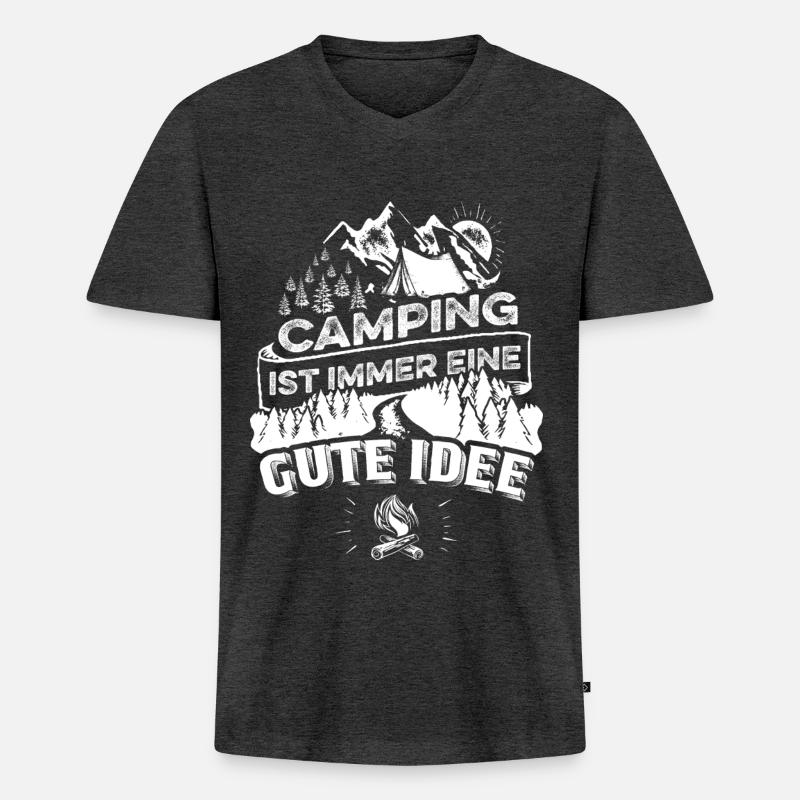Camping eine gute Idee - Männer Premium Bio T-Shirt mit V-Ausschnitt - Anthrazit meliert