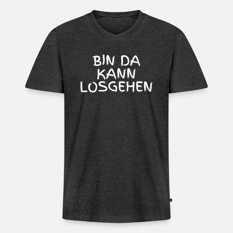 BIN DA KANN LOSGEHEN - Männer Premium Bio T-Shirt mit V-Ausschnitt - Anthrazit meliert