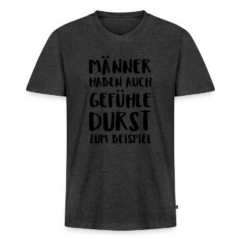 MÄNNER HABEN AUCH GEFÜHLE DURST ZUM BEISPIEL - Männer Premium Bio T-Shirt mit V-Ausschnitt - Anthrazit meliert - Vorne - Nico (187cm)