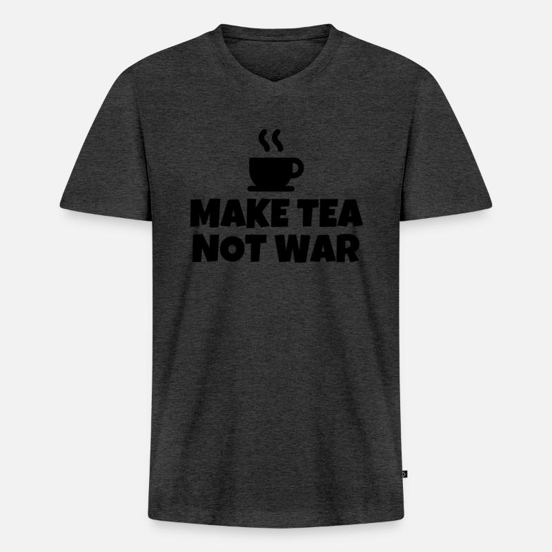 Make Tea Not War - Männer Premium Bio T-Shirt mit V-Ausschnitt - Anthrazit meliert