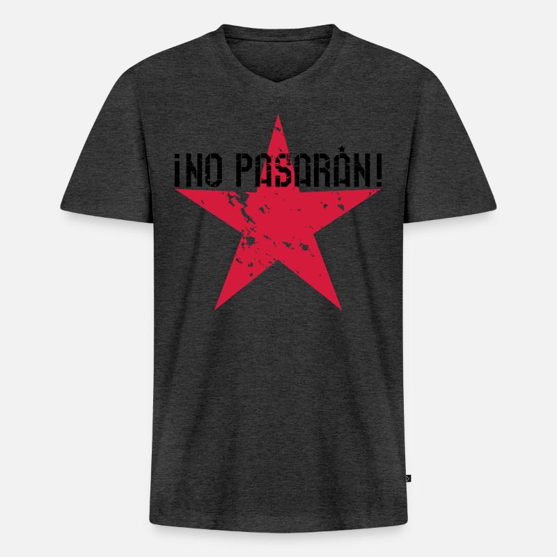 122 No Pasaran Spruch Stern - Männer Premium Bio T-Shirt mit V-Ausschnitt - Anthrazit meliert