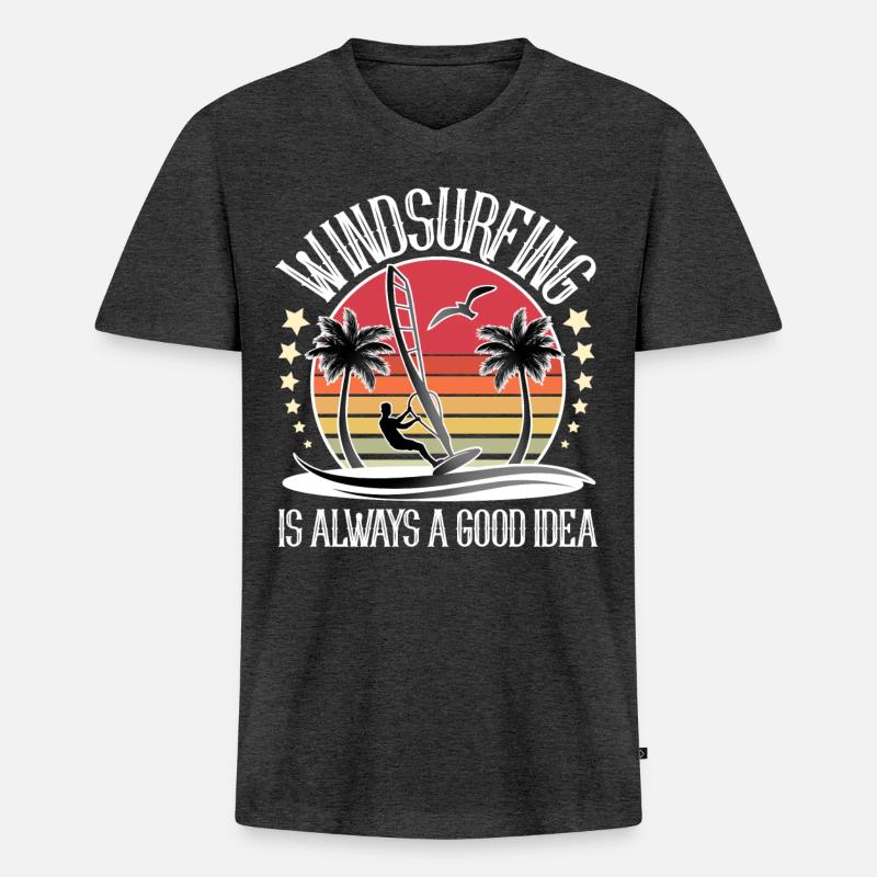 Windsurfen Windsurfer Windsurf - Männer Premium Bio T-Shirt mit V-Ausschnitt - Anthrazit meliert